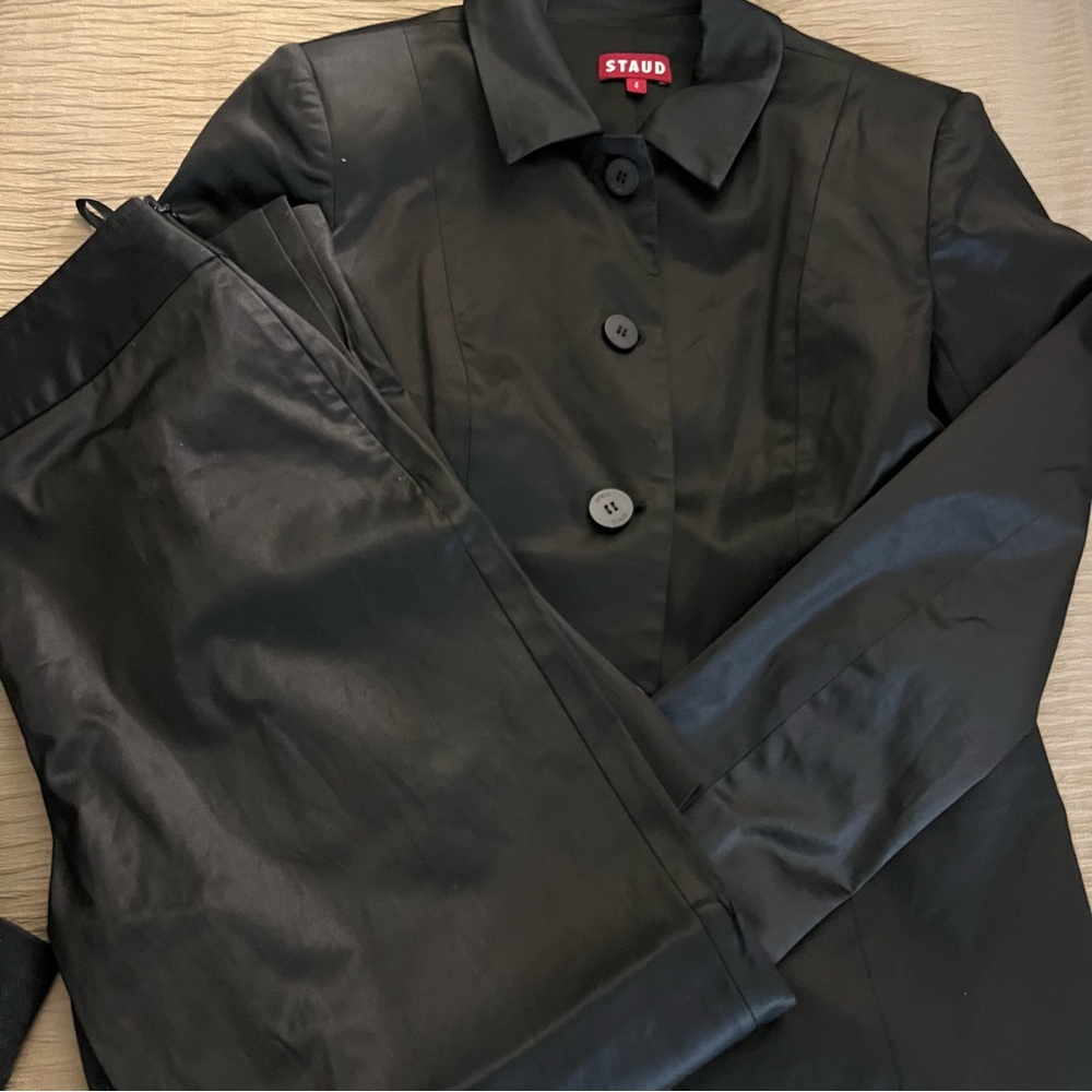 Staud Satin Women's Black Jacket and Pant Set